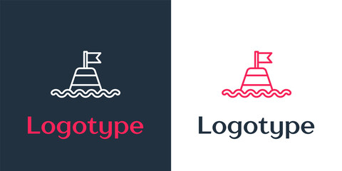 Sticker - Logotype line Floating buoy on the sea icon isolated on white background. Logo design template element. Vector