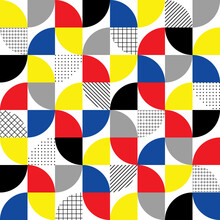 Geometric Seamless Pattern. Bauhaus Abstract Background. Check Color Texture. Funky Figure Geometry Pattern Circle And Square. Pop Art Shape Design For Prints. Modern Style Graphic Element. Vector