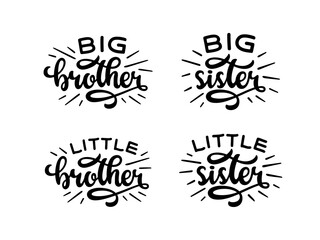 Wall Mural - Big brother little brother typography print. Big sister little sister text. Lettering t-shirt design for kid clothes. Vector vintage illustration.