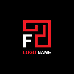 Geometric letter F logo with square line art creative design