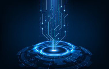 Abstract technology chip processor background circuit board and html code,3D illustration blue technology background vector.