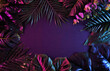 © sergign - Surreal moody frame with vivid tropical plants. Modern and trendy retro concept.