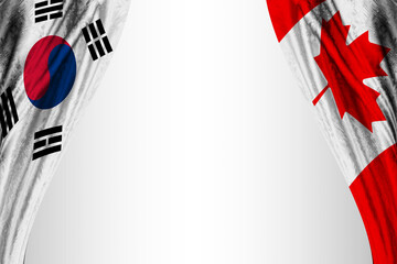 Flag of South Korea and Canada with theater effect. 3D illustration