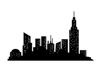 Wall Mural - Cityscape silhouette. City building, night town and horizontal urban panorama silhouette. Modern urban landscape. Monochrome panoramic view