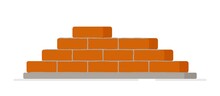 Vector Illustration Of Laying Out A Brick Wall. Cement Trowel And Brick Wall, Isolated On White Background. 
