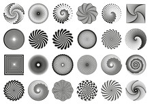 Swirl Spirals. Spiral Vortex Motion Elements, Vertigo Motion Swirl Spiral Silhouettes Vector Illustration Element Set. Abstract Spiral Symbols