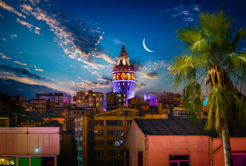 Sticker - Galata Tower in Istanbul at night