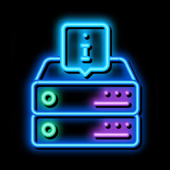 Poster - information on server for machine learning neon light sign vector. Glowing bright icon information on server for machine learning sign. transparent symbol illustration