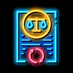 Poster - legal regulation policy neon light sign vector. Glowing bright icon legal regulation policy sign. transparent symbol illustration