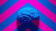 Blue Human Brain with Blue an Pink Chevron Pattern Background 3d illustration render