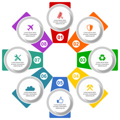 Leinwandbilder - Modern design circular infographic vector template for presentation, diagram, webinar, shop, business concept with 8 options in eps 10