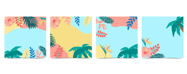 Wall Mural - Collection of summer background set with palm,coconut tree,sea,beach.Editable vector illustration for invitation,postcard and website banner