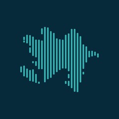 Wall Mural - Vector abstract map of Azerbaijan with blue straight rounded lines isolated on a indigo background.