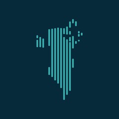 Wall Mural - Vector abstract map of Bahrain with blue straight rounded lines isolated on a indigo background.