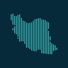Wall Mural - Vector abstract map of Iran with blue straight rounded lines isolated on a indigo background.