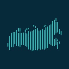 Wall Mural - Vector abstract map of Russia with blue straight rounded lines isolated on a indigo background.