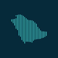 Wall Mural - Vector abstract map of Saudi Arabia with blue straight rounded lines isolated on a indigo background.