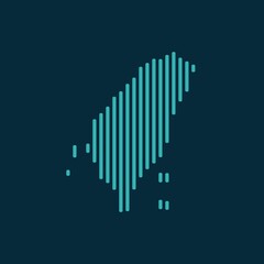 Wall Mural - Vector abstract map of Taiwan with blue straight rounded lines isolated on a indigo background.