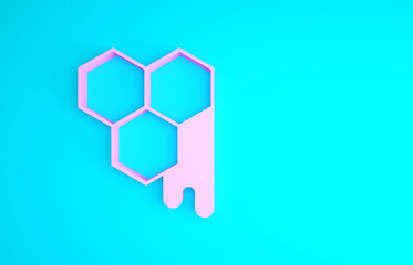 Sticker - Pink Honeycomb icon isolated on blue background. Honey cells symbol. Sweet natural food. Minimalism concept. 3d illustration 3D render