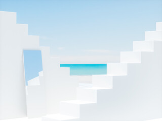 Leinwandbilder - Abstract summer beach scene with a podium background. 3d rendering.