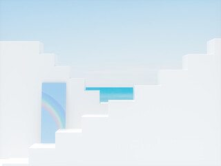 Leinwandbilder - Abstract summer beach scene with a podium background. 3d rendering.