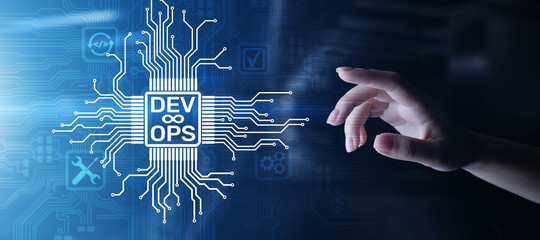 Devops Agile development and optimisation concept on virtual screen.