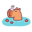 Cute cartoon capybara in Japanese Onsen