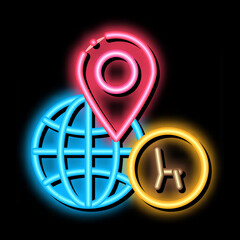 Sticker - furniture shop location neon light sign vector. Glowing bright icon furniture shop location sign. transparent symbol illustration