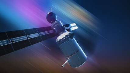 Wall Mural - global satellite system. Communication satellite on futuristic space background