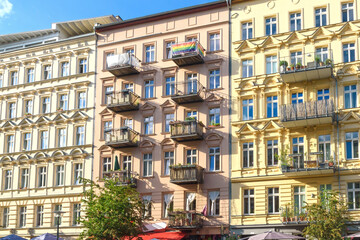 beautiful and restored houses in a street in Berlin