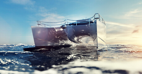 Wall Mural - Catamaran motor yacht on the ocean