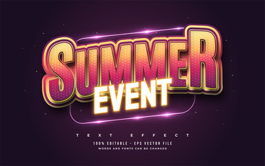 Wall Mural - summer event text in colorful gradient with glowing neon effect. editable text style effect