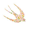 Art floral swallow spring symbol made of beautiful natural flowers. Trendy colorful blooming abstract idea with bird shape composition. Botany concept with leaves, blossoms, petals  and buds