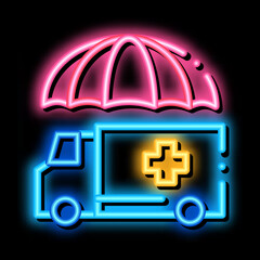 Canvas Print - emergency ambulance car neon light sign vector. Glowing bright icon emergency ambulance car sign. transparent symbol illustration