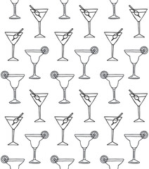 Canvas Print - Vector seamless pattern of hand drawn doodle sketch margarita and martini cocktail isolated on white background