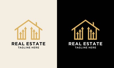 Wall Mural - line art home design professional style arrow up business logo element icon.