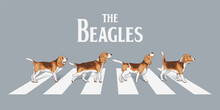 Typography Slogan With Beagle Dogs Walk On The Street  ,vector Illustration For T-shirt.