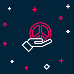 Poster - Line Peace icon isolated on blue background. Hippie symbol of peace. Colorful outline concept. Vector