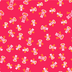 Wall Mural - Line Robot toy icon isolated seamless pattern on red background. Vector