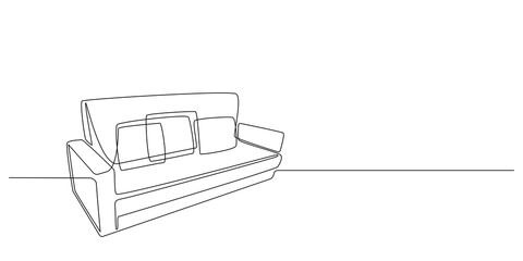 Aufkleber - Sofa in one Continuous line drawing. Interior with couch in simple linear style. Editable stroke. Vector illustration