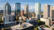 © Noah Densmore - Tampa, FL USA - 6-12-21: Drone shot of skyscrapers in downtown Tampa.