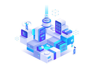 Wall Mural - Blockchain technology abstract isometric concept