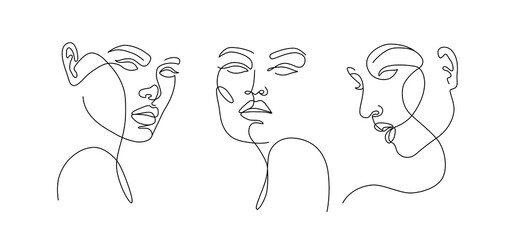 Wall Mural - set of stylized woman faces. modern single line art. woman beauty fashion concept, minimalistic styl