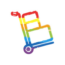 Handcart With Boxes, Moving Packages, Simple Business Icon. Drawing Sign With LGBT Style, Seven Colors Of Rainbow (red, Orange, Yellow, Green, Blue, Indigo, Violet