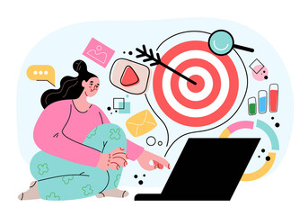 Wall Mural - targeted ads reaching goal business achivement abstract concept. modern style flat cartoon graphic i