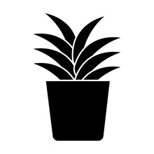 Black Silhouette Flowerpot Pot On White Background. Ecology Concept. Decoration Floral. Vector Illustration. Stock Image.