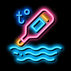 Sticker - water thermometer neon light sign vector. Glowing bright icon water thermometer sign. transparent symbol illustration