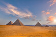 Landscape view of the Pyramids of Giza, Cairo Egypt