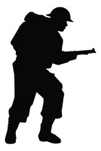 Great British Soldier With A Rifle Weapon During World War 2 Silhouette Vector On White Background