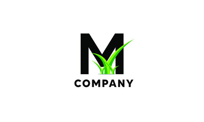 Letter M Lawncare Landscaping Green Grass Logo